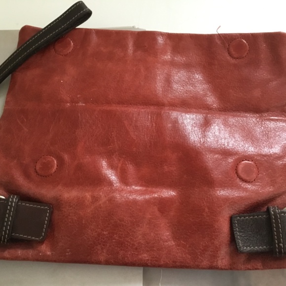 TANO Red and Brown Leather Envelope Clutch with Decorative Buckles - Picture 2 of 8